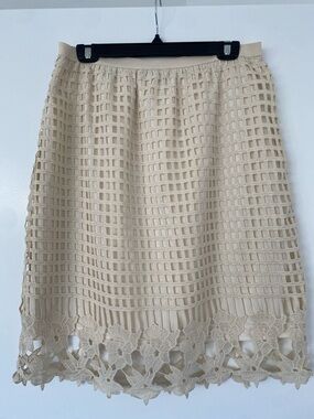 Pinky Beige Crochet Midi Skirt with Floral Hem